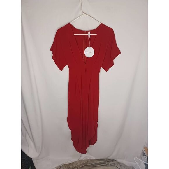 Theory of style Red V Neck Midi Dress Formal 8 - Picture 1 of 4